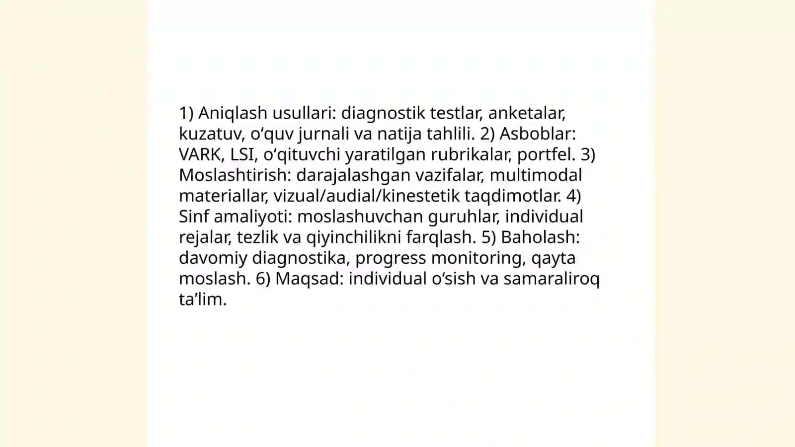 Tabaqalashtirilgan texnologiya: individual òziga xosliklari 4