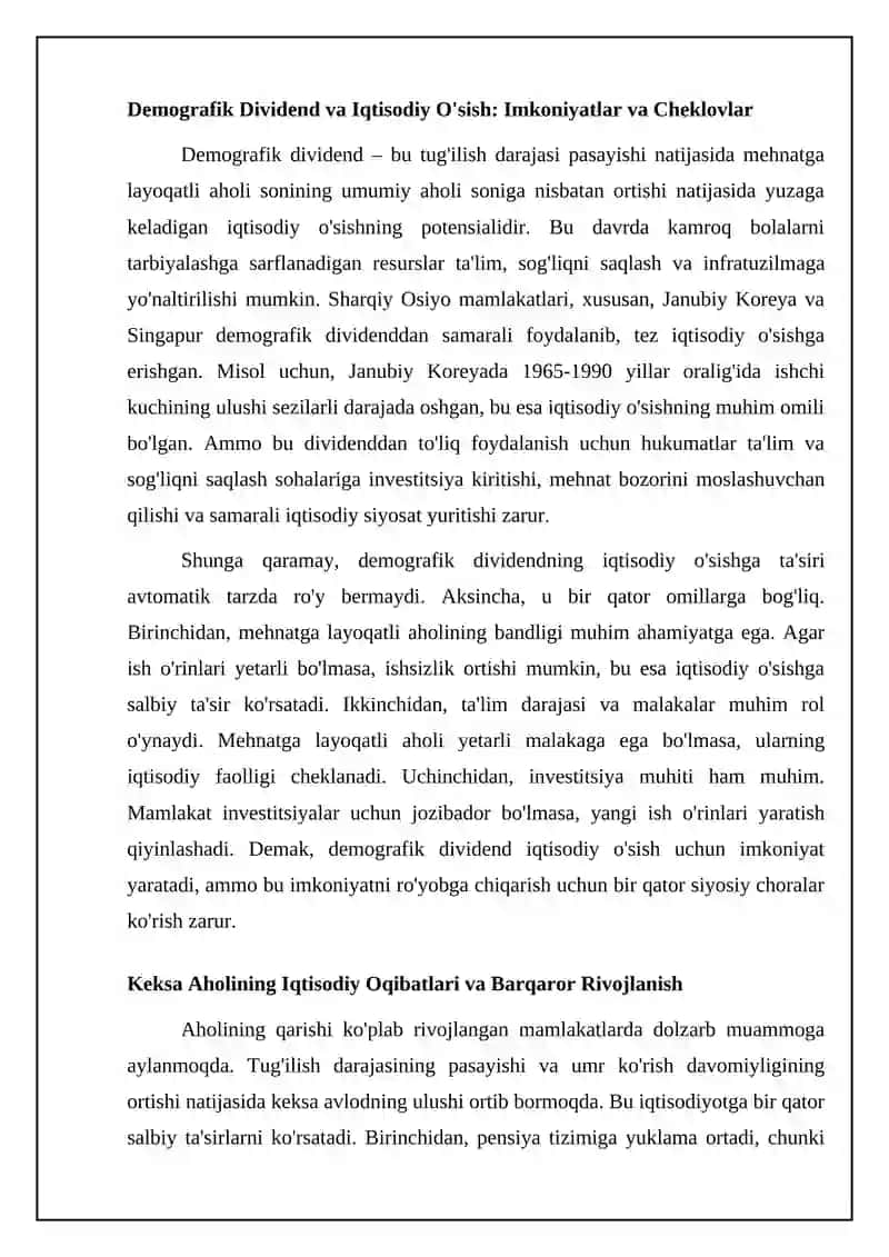 Demografik o'sishning iqtisodiy rivojlanishga ta'siri: zamonaviy tahlillar 4