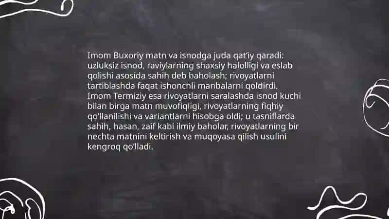 Imom Buxoriy va Imom Termiziyning hadis ilmiga qóshgan hissalarni qiyosiy tahlili 4