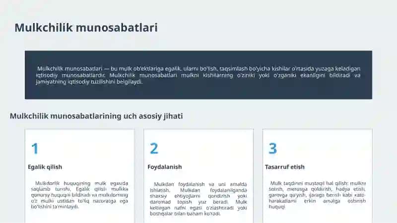 Mulkchilik munosabatlari va ijtimoiy soha mavzusidagi slayd 4