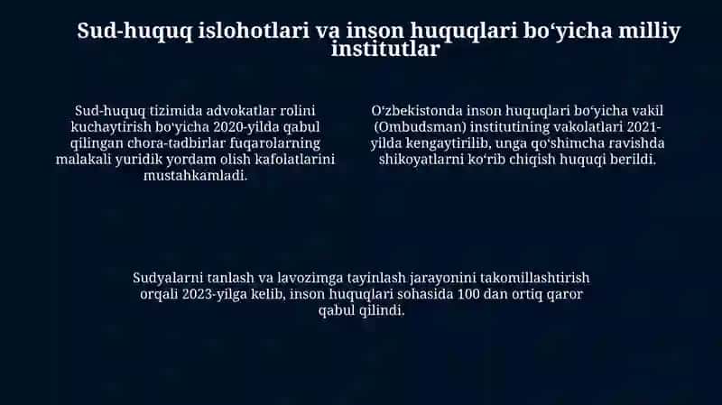 Yangi Oʻzbekistonda inson haq huquqlari va erkinliklari kafolatining yaratilishi 4