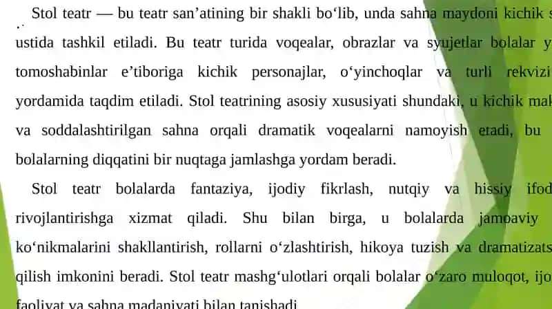 Maktabgacha taʼlim jarayonida stol teatr personajlari orqali bolalarning ijodiy qobiliyatlarini shakllantirish .pptx 4