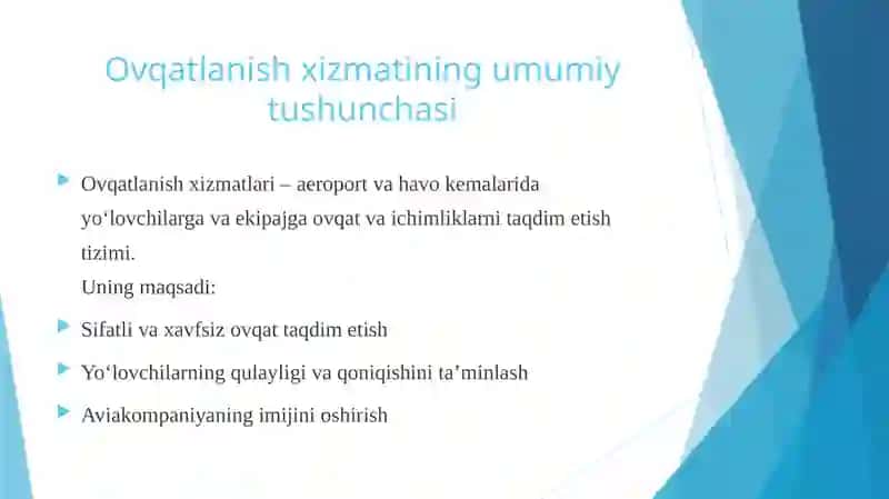 Aeroport va havo kemalari da ovqatlanish xizmatlari 4