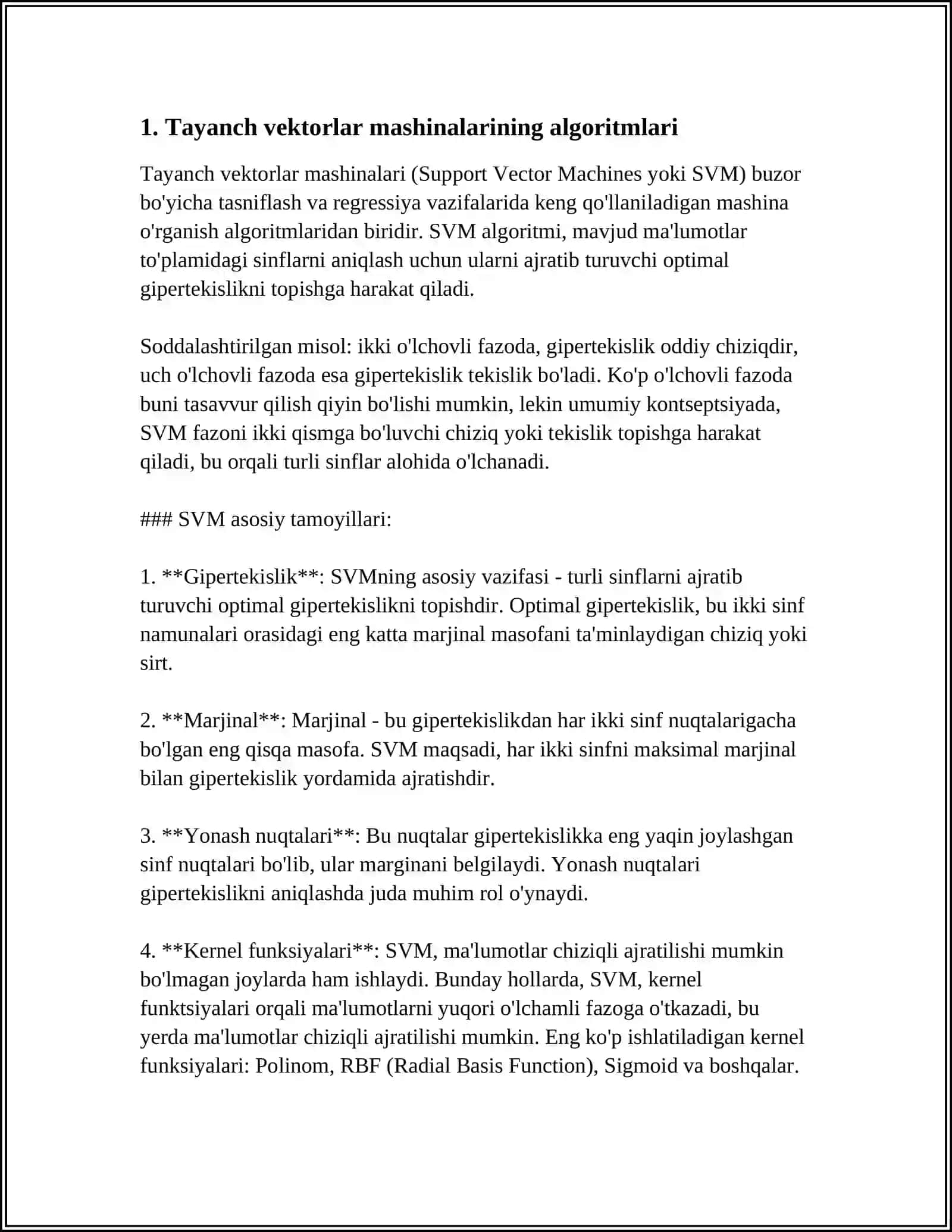 TAYANCH VEKTORLAR MASHINALARI, KOXONEN O'Z-O'ZINI TASHKIL ETUVCHI NEYRON TO'RLARI 4