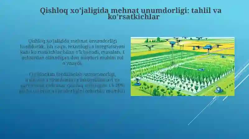 Mehnat unumdorligining tarmoq (qishloq xoʻjaligi, sanoat, xizmat) bo‘yicha tahlili 4