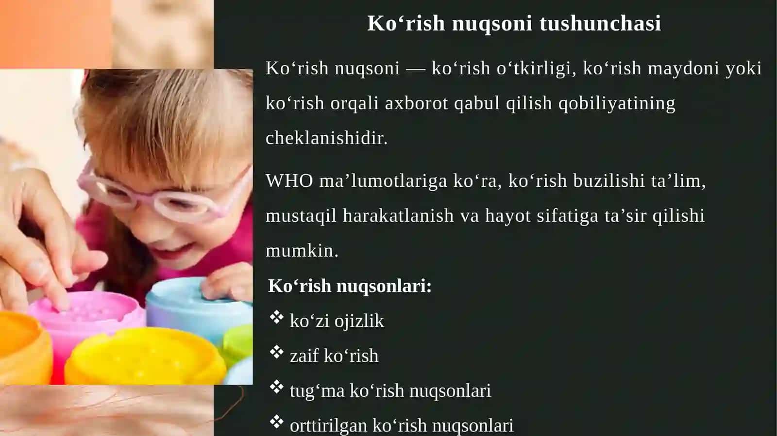 Ko‘rish nuqsoniga ega bolalar rivojlanishida korrektsiya va kompensatsiya 4
