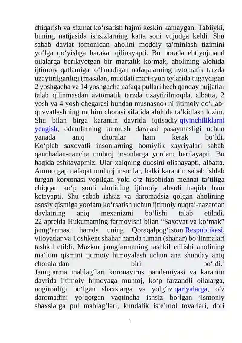 “Pandemiya davrida O`zbekistonda ishsizlarni ijtimoiy himoya qilish boyicha davlatning chora - tadbirlari” kursi 4