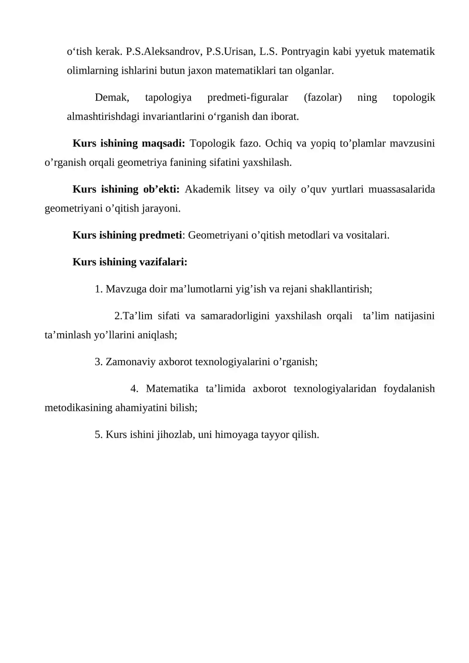Topologik fazolar. Ochiq va yopiq to’plamlar va ularning xossalari. Topologik fazoni baza bo’yicha qurish 4