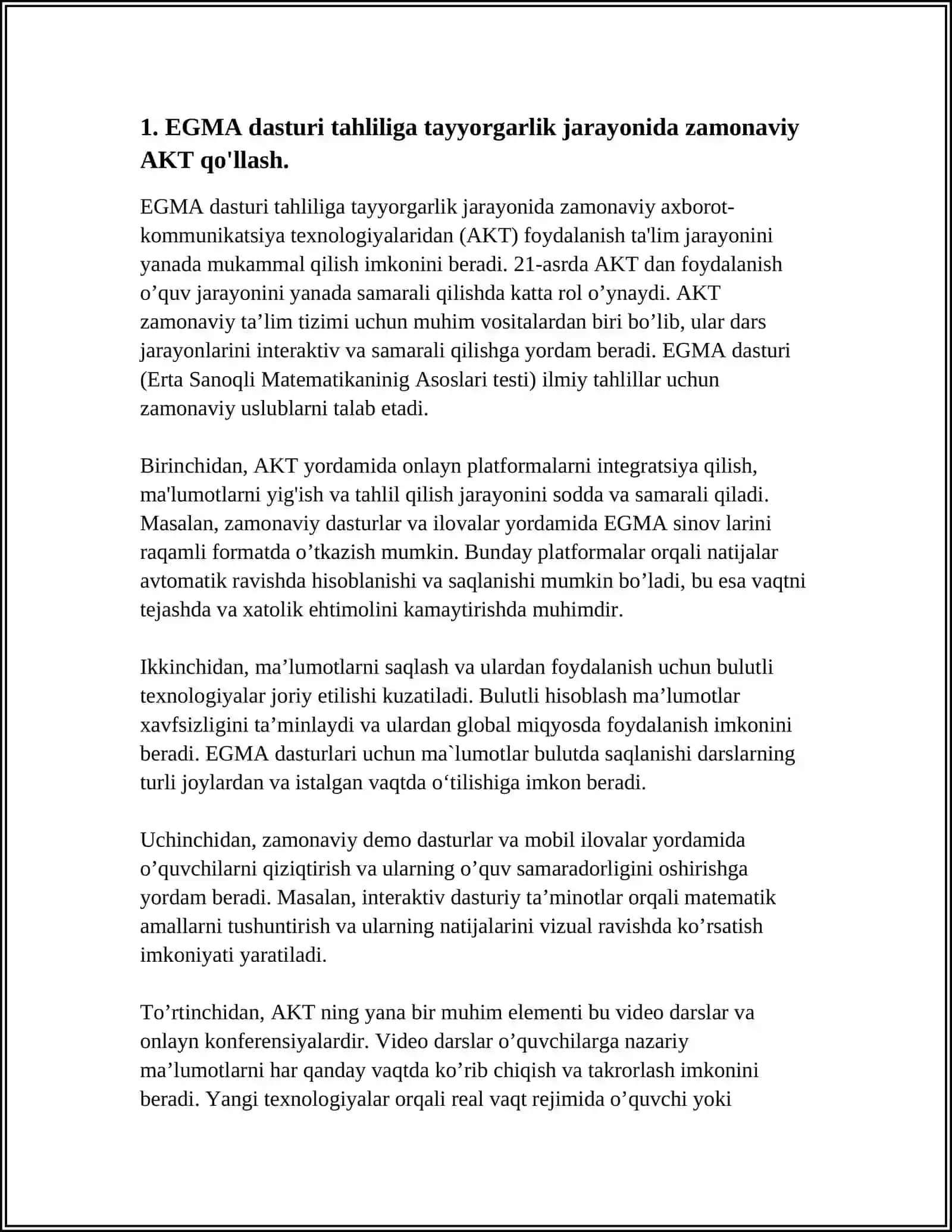 EGMA va TIMSS Xalqaro Baholash Dasturlariga Tayyorgarlik Jarayonida Zamonaviy Axborot-Kommunikatsiya Texnologiyalarni Qo'llash 4