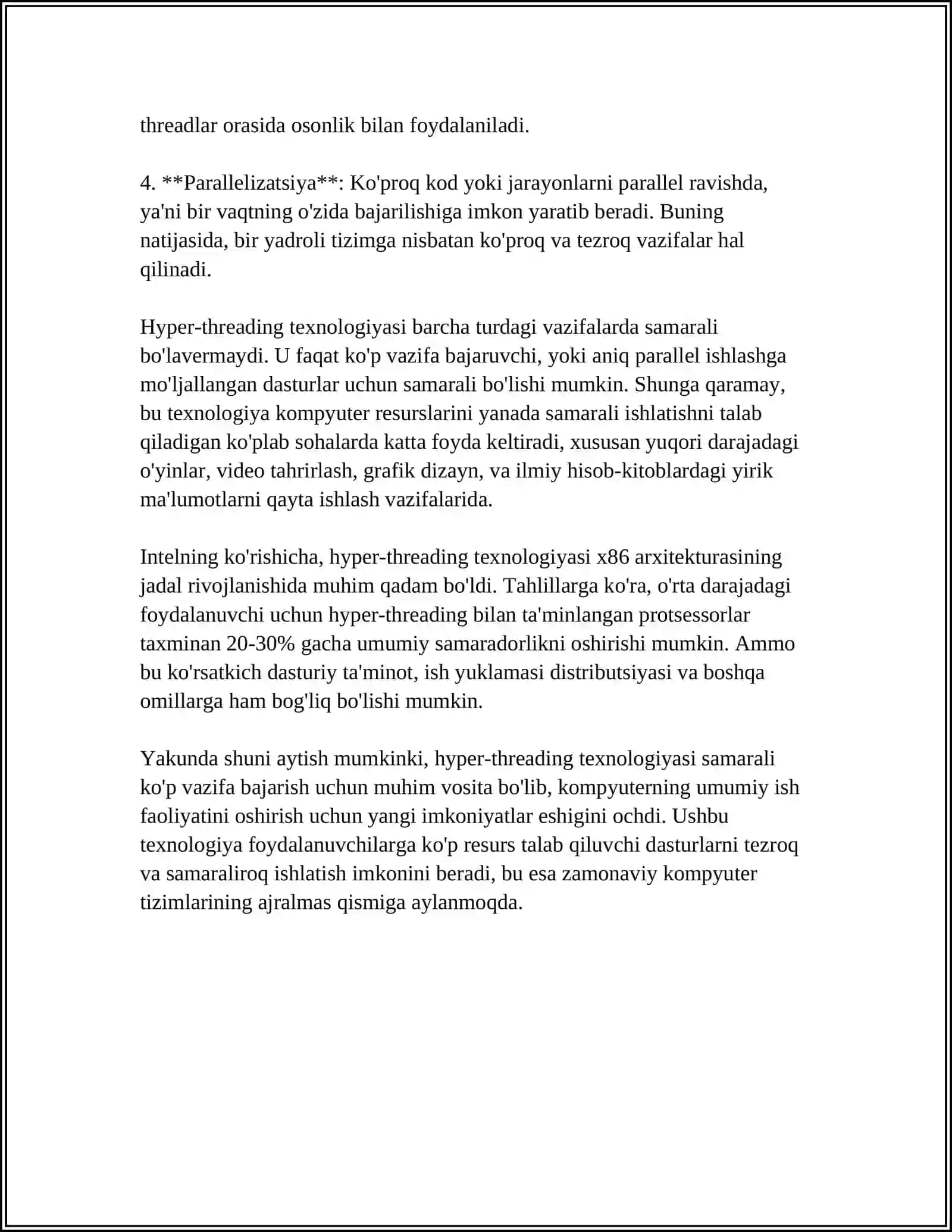 HYPER-THREADING TEXNOLOGIYASI.KONVEYERLI HISOBLASH. SUPERSKALYAR HISOBLASHLAR 4