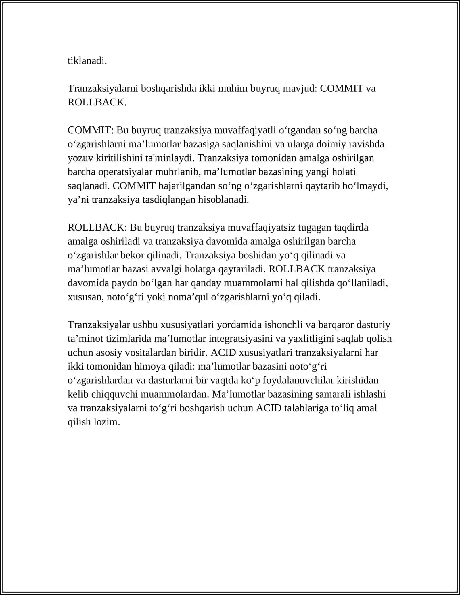 TRANZAKSIYALATNI BOSHQARISH (COMMIT,ROLLBACK) 4
