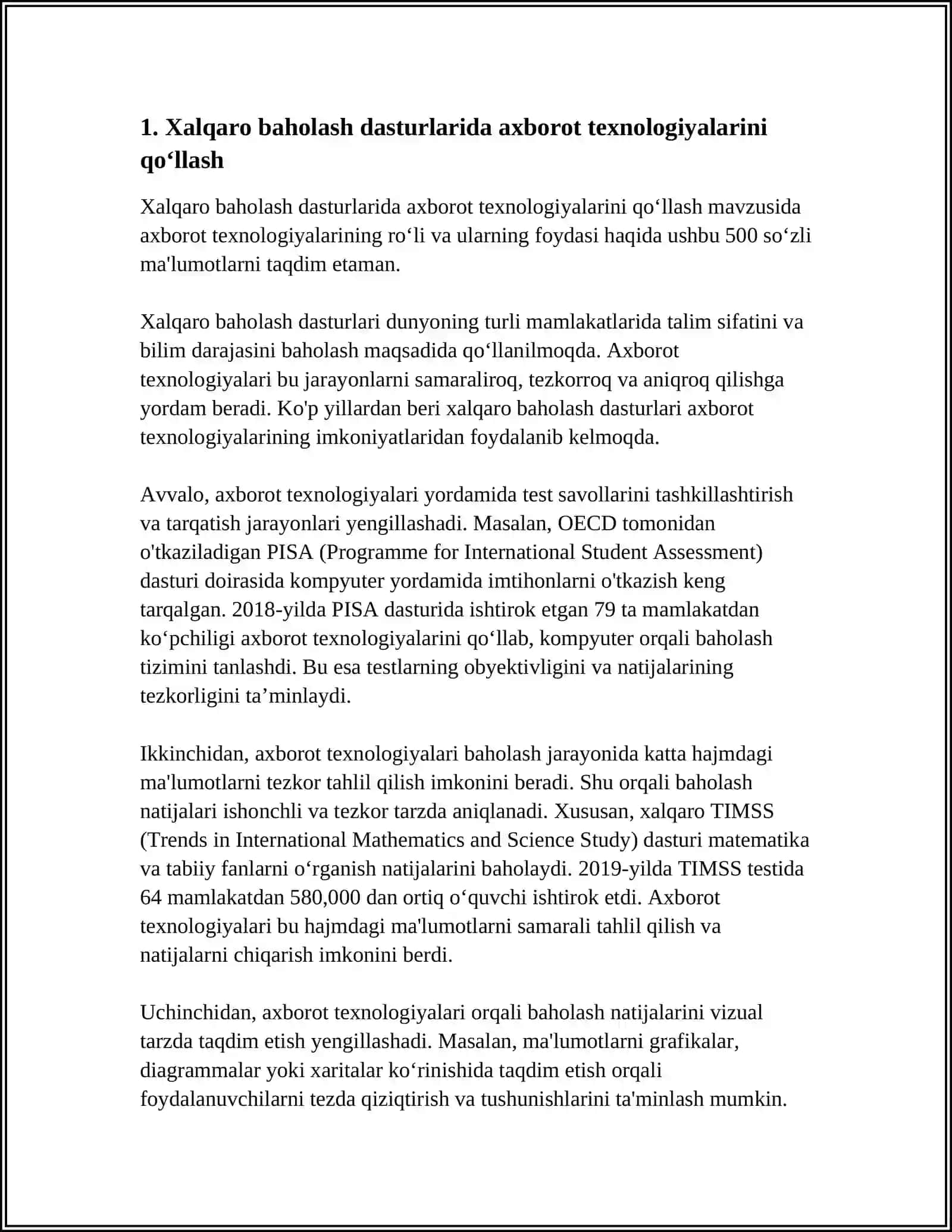 XALQARO BAHOLASH DASTURIGA TAYYORGARLIK JARAYONIDA ZAMONAVIY AXBOROT - KOMMUNIKATSIYA TEXNOLOGIYALARNI QO'LLASH 4