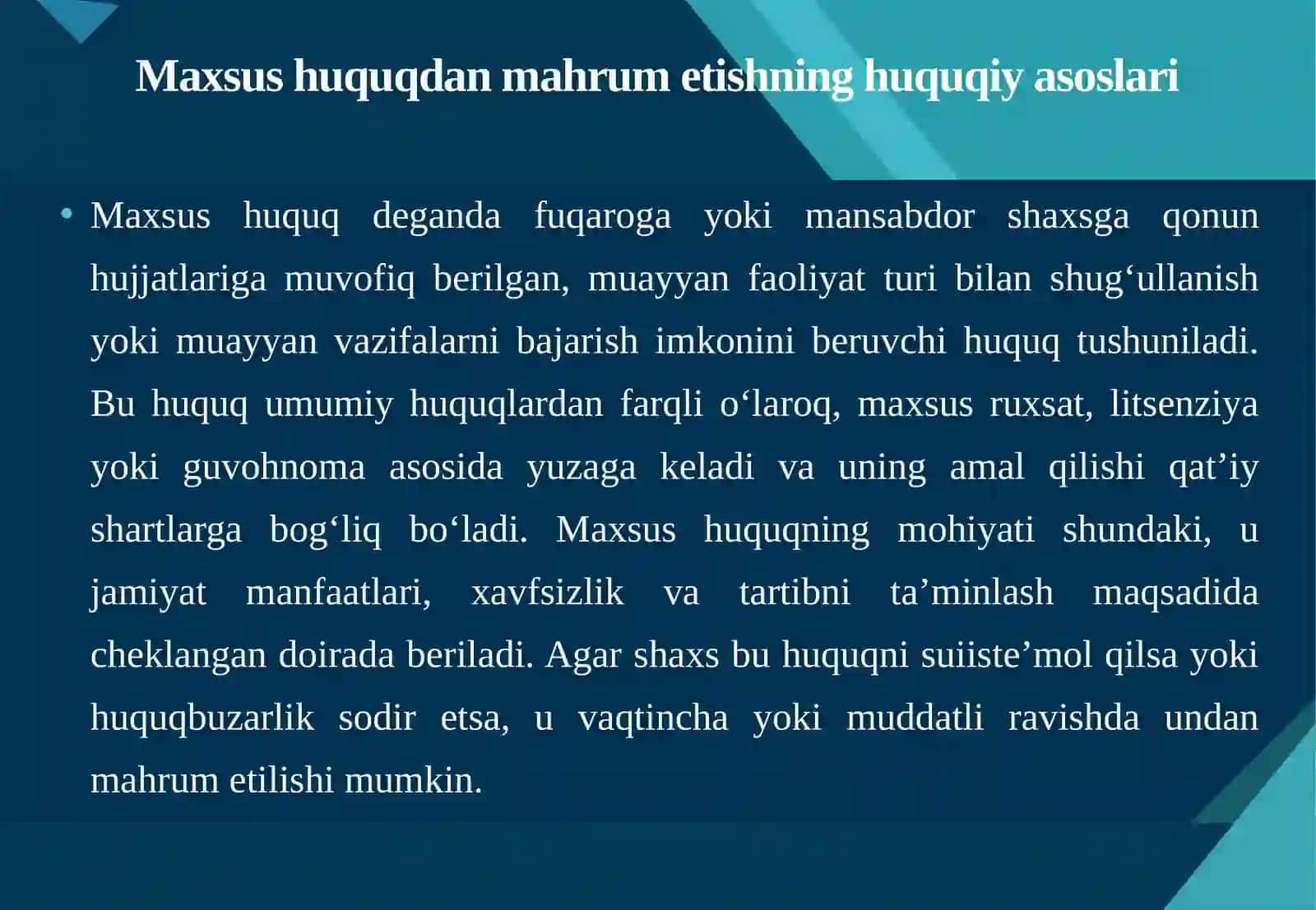 Maxsus huquqdan mahrum etish to‘g‘risidagi qarorni ijro etish bo‘yicha ish yuritish. 4