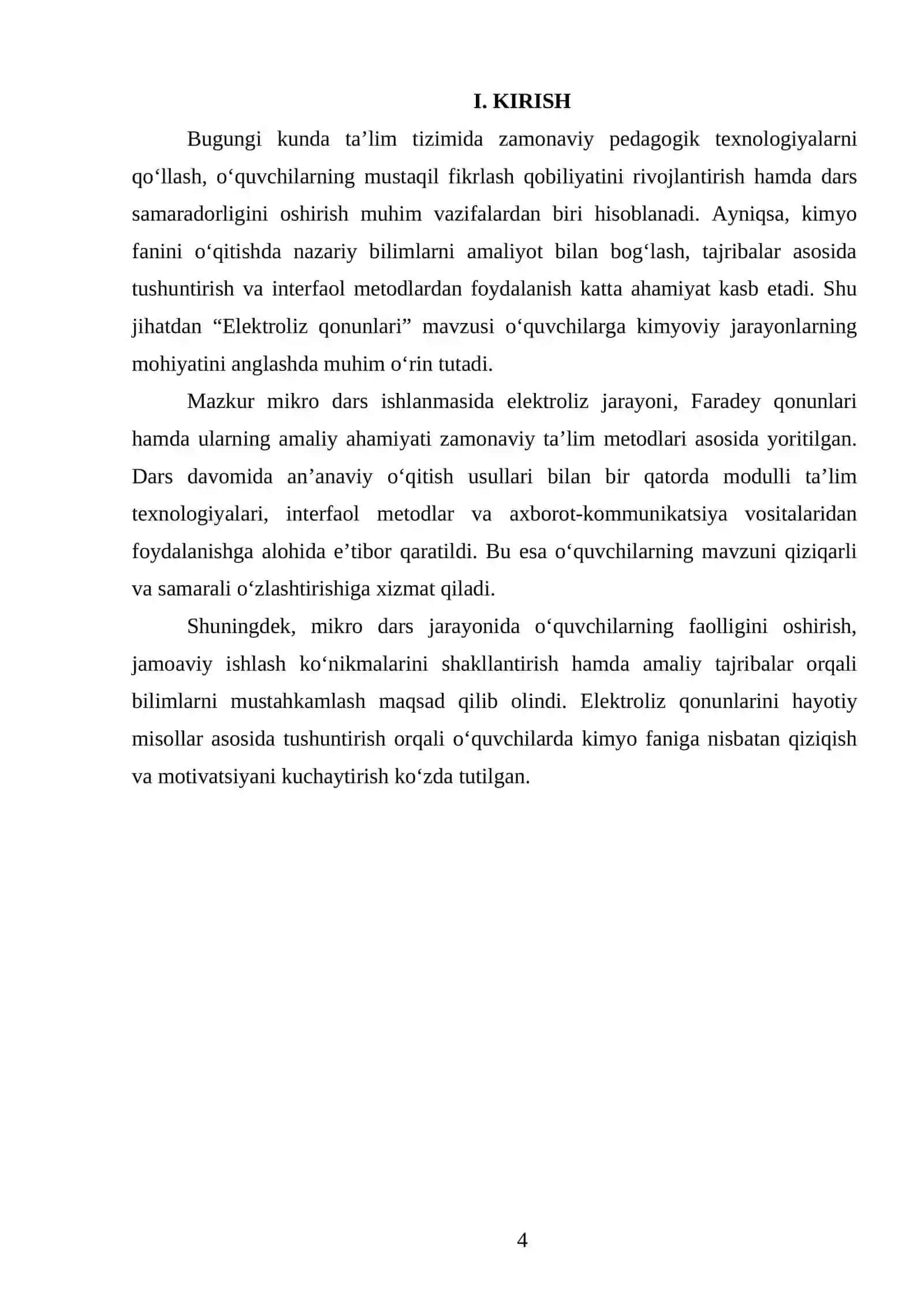 Elektroliz qonunlari mavzusida mikrodars ishlanmasi 4
