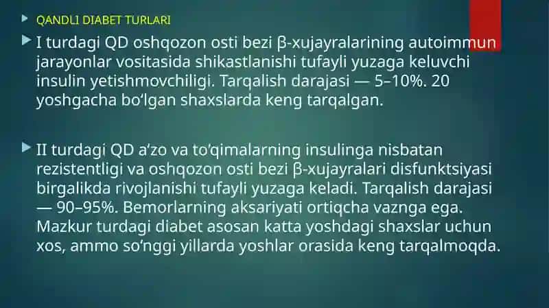 Diabet va uni turlari, rivojlanish mexanizmlari 4