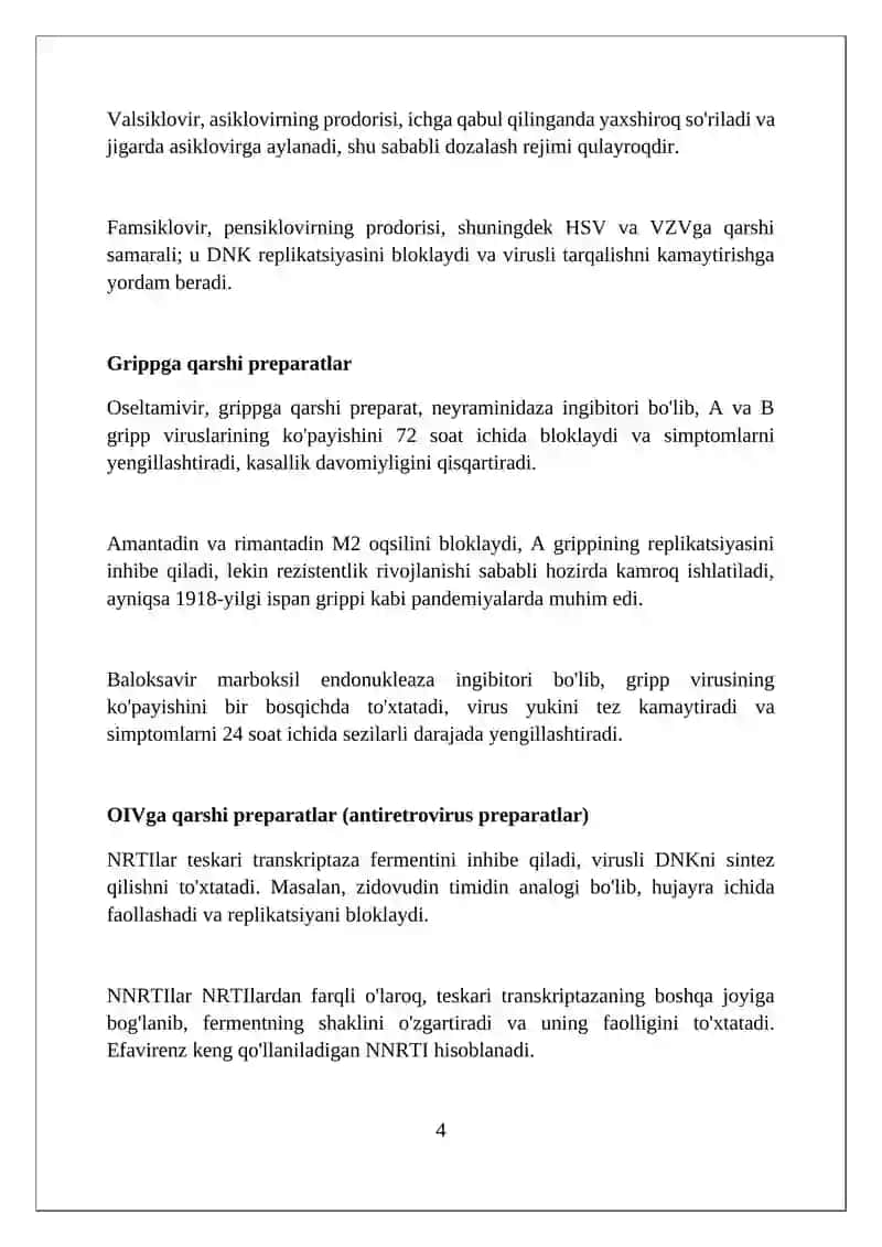 Virusga qarshi preparatlar va zamburug'ga qarshi preparatlar klinik farmakologiyasi 4