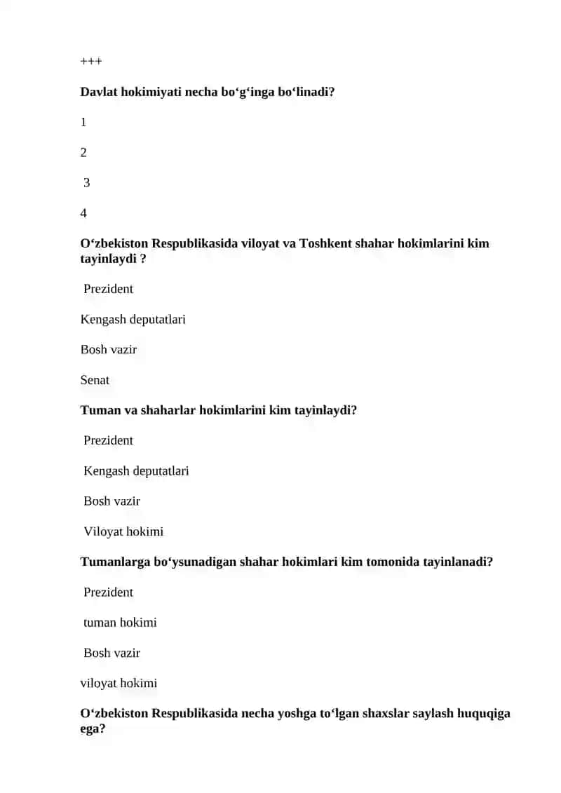 Eng yangi tarixi fanidan yakuniy nazorat test savollari 4