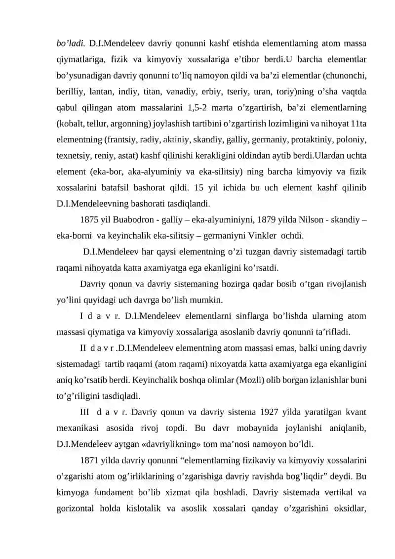D.I.Mendeleev tomonidan davriy qonunning kashf qnliiishi va rivojlanishi 4