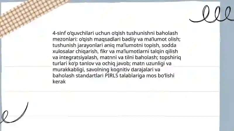 Xalqaro PIRLS baholash dasturiga tayyorlash(4-sinf misolida) 4