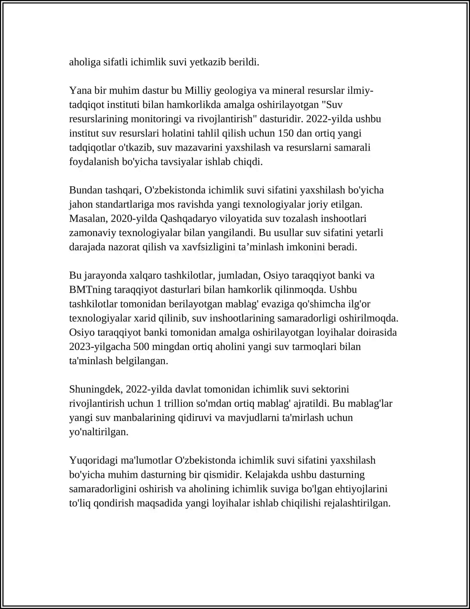 O‘zbekiston Respublikasida Suv Ta’minoti Tizimlarini Yaxshilash Bo‘yicha Olib Borilayotgan Ishlar 4