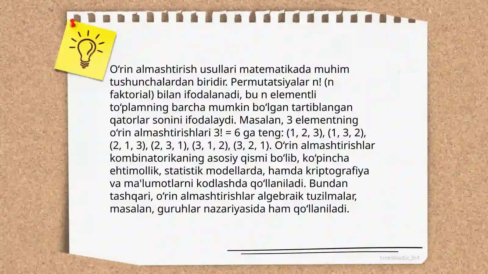 O'rin almashtirishlar (permutatsiyalar) 4