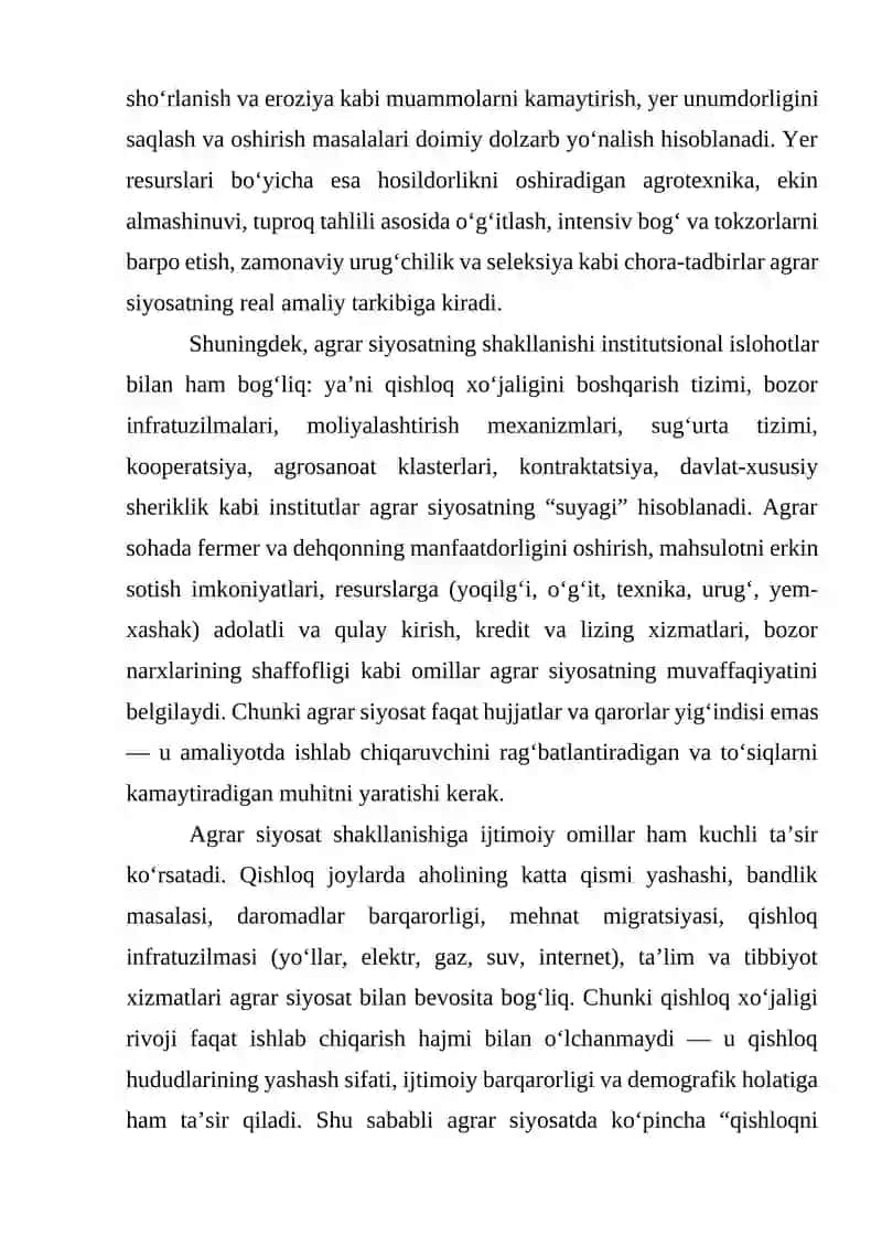 Oʻzbekistonda agrar siyosatning maqsadlari va vositalari 4