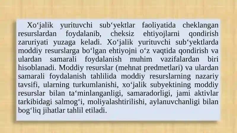 MODDIY RESURSLAR BILAN TA‘MINLANGANLIK VA ULARDAN FOYDALANISH TAHLILI 4