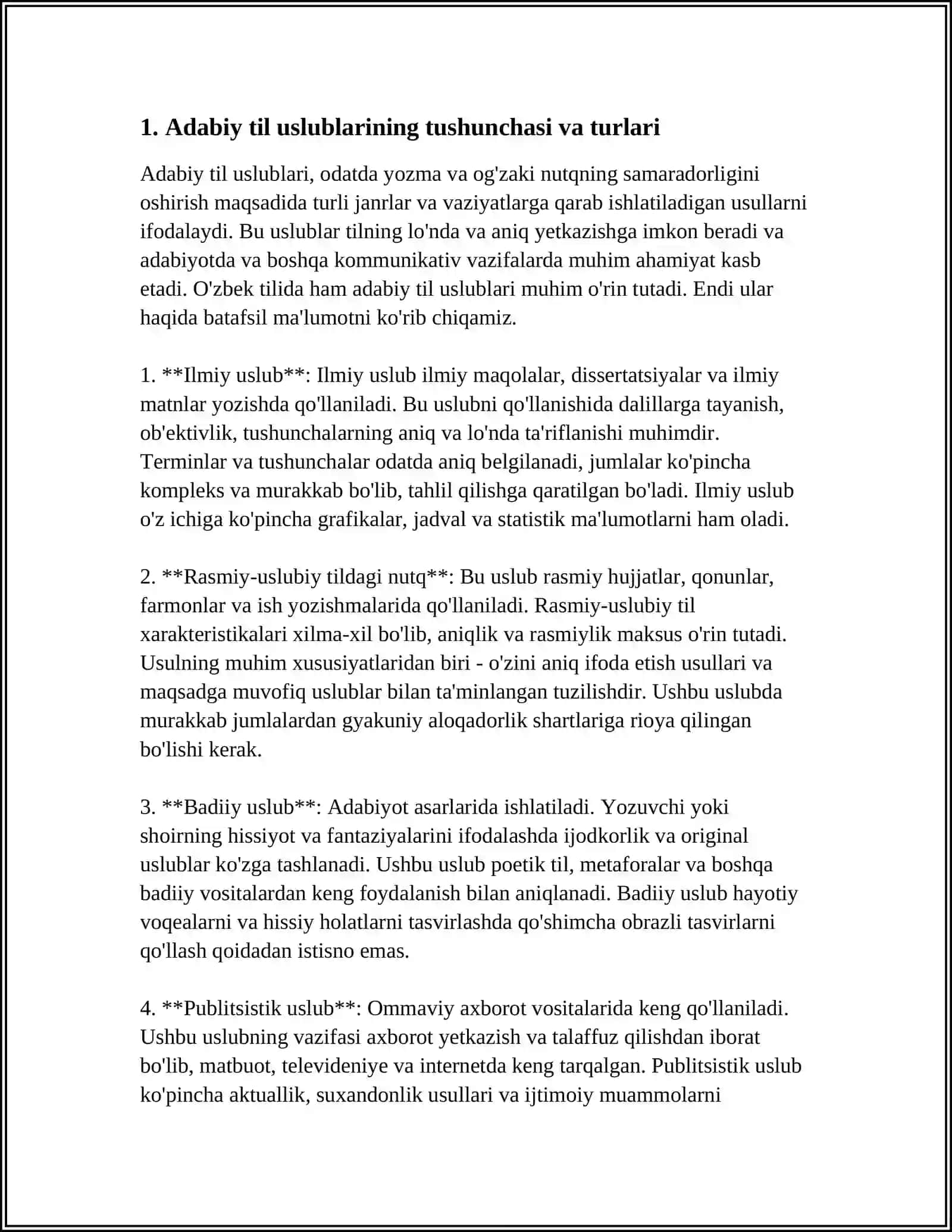 ADABIY TIL USLUBLARI BOPYICHA MATINLAR YOZISH 4
