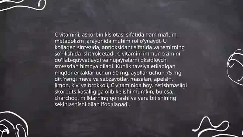 C va D vitaminining organizimdagi ahamiyati 4