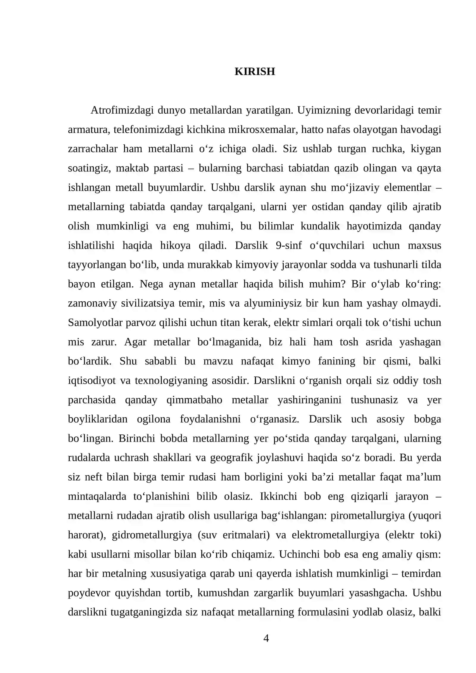 METALLARNING TABIATDA TARQALISHI, OLINISHI VA ISHLATILISHI. 9 - SINF 4