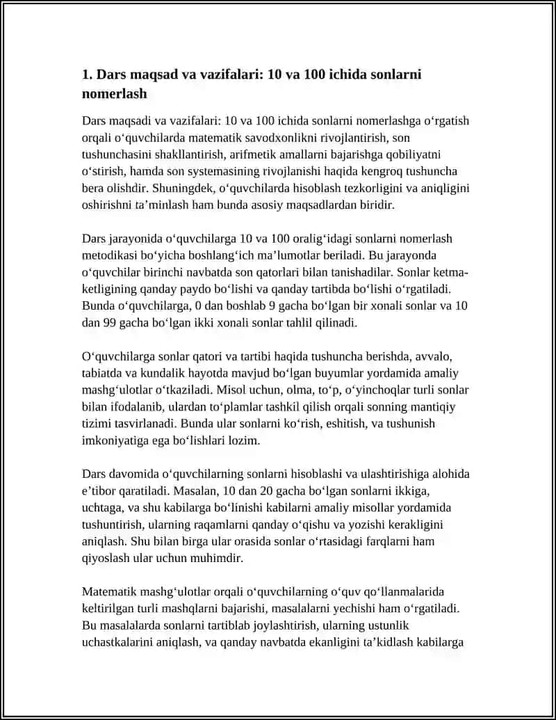10 VA 100 ICHIDA SONLARNI NOMERLASHGA OʻRGATISH METODIKASI 4