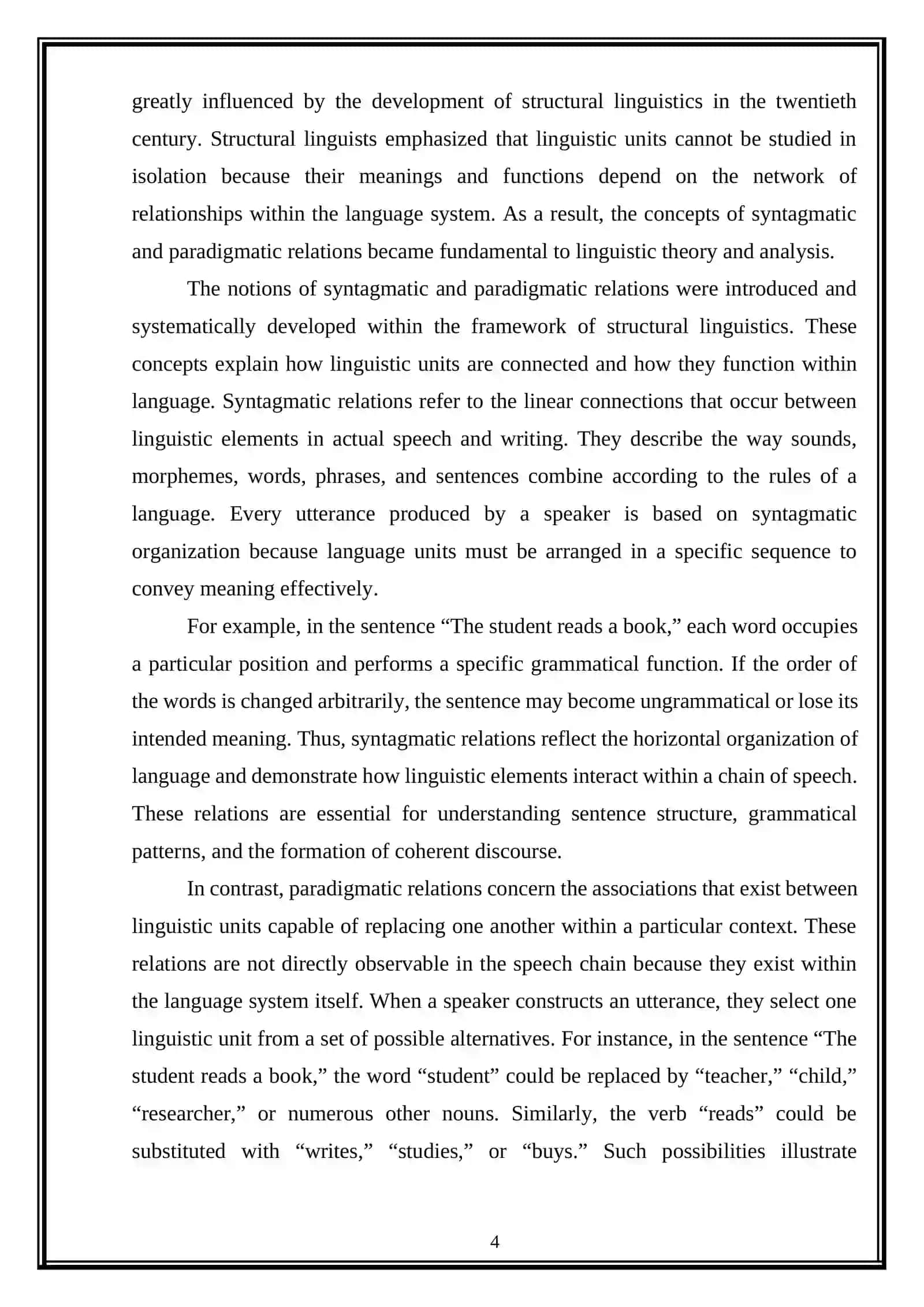 Comparative analysis of syntagmatic and paradigmatic relations in language structure and their role in grammar 4