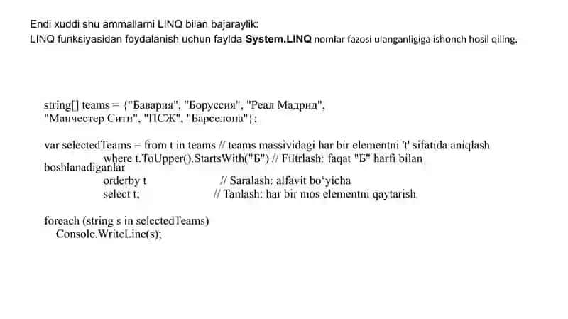 Ob’ektlarga LINQ texnologiyalarini qo‘llash. 4