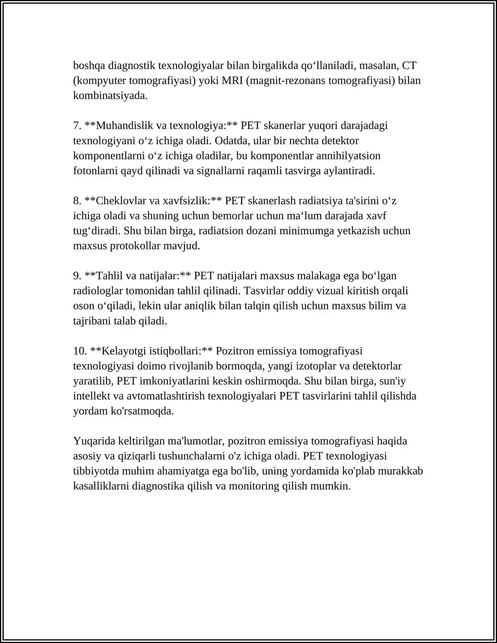 MUSTAQIL ISH Mavzu: POZITRON EMMISION TOMOGRAFIYANING ISHLASH PRINSIPI 4