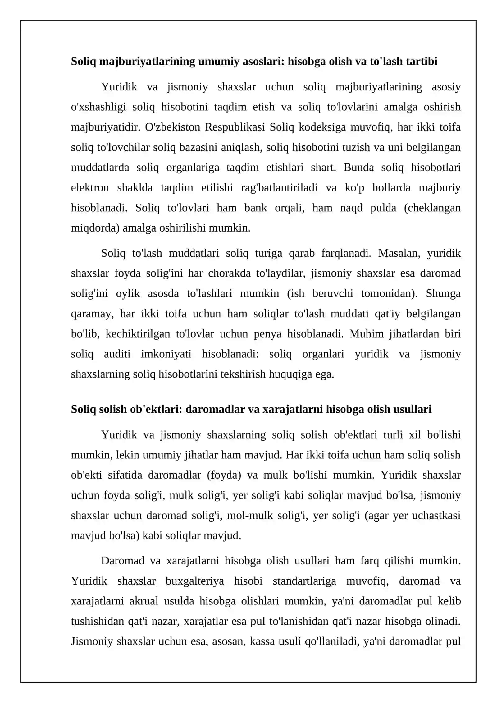 Yuridik va jismoniy shaxslarning soliq solishidagi asosiy o'xshashliklari va farqlari 4
