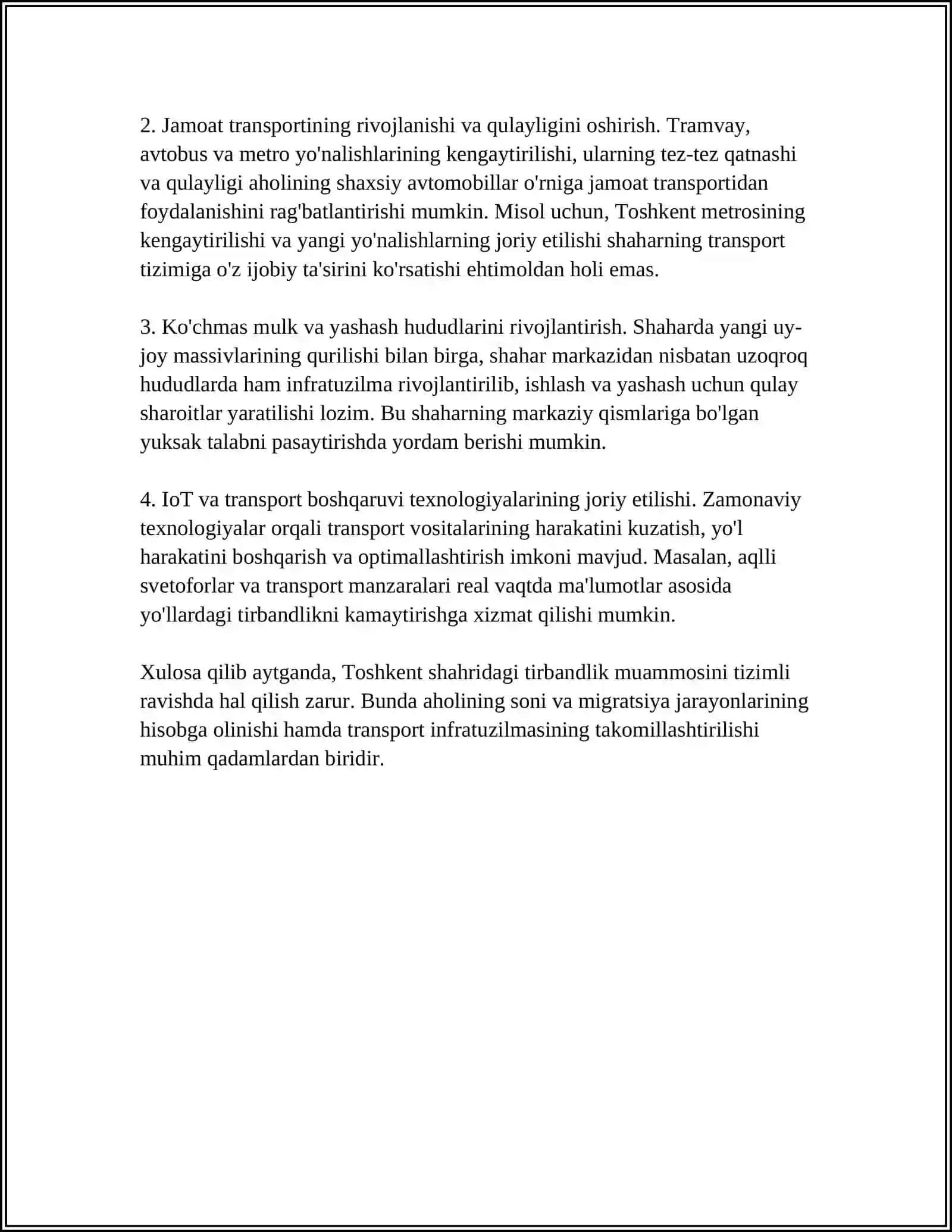4.TOSHKENT SHAHRIDA TIRBANDLIK SABABLARI VA ULARGA YECHIMLAR 4