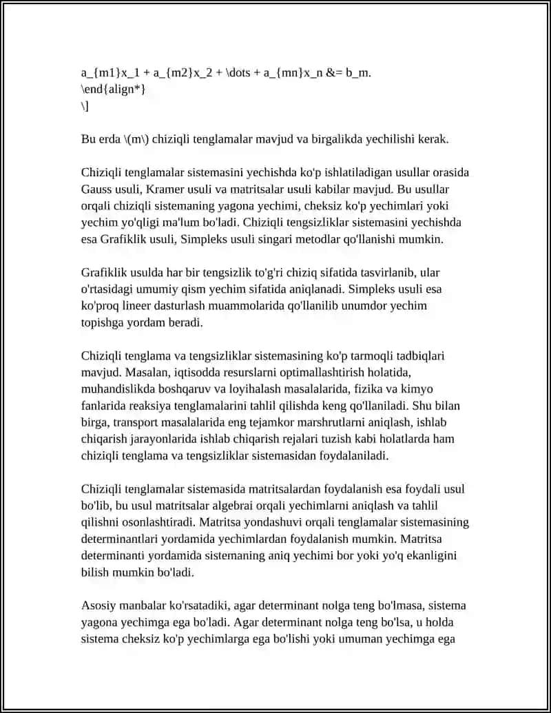 ChIZIQLI TENGLAMA VA TENGSIZLIKLAR SISTEMASI VA UNING TADBIQLARI 4