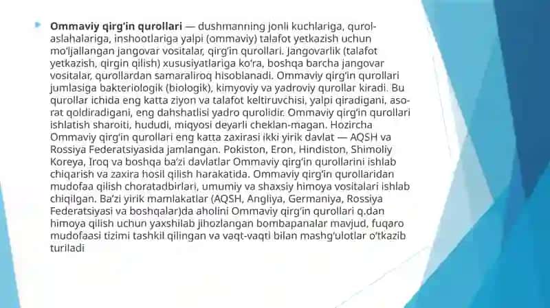 Ommaviy qirg’in qurollarining tasnifi.Jabrlanish o’chog’ining tibbiy taktik tasnifi. 4