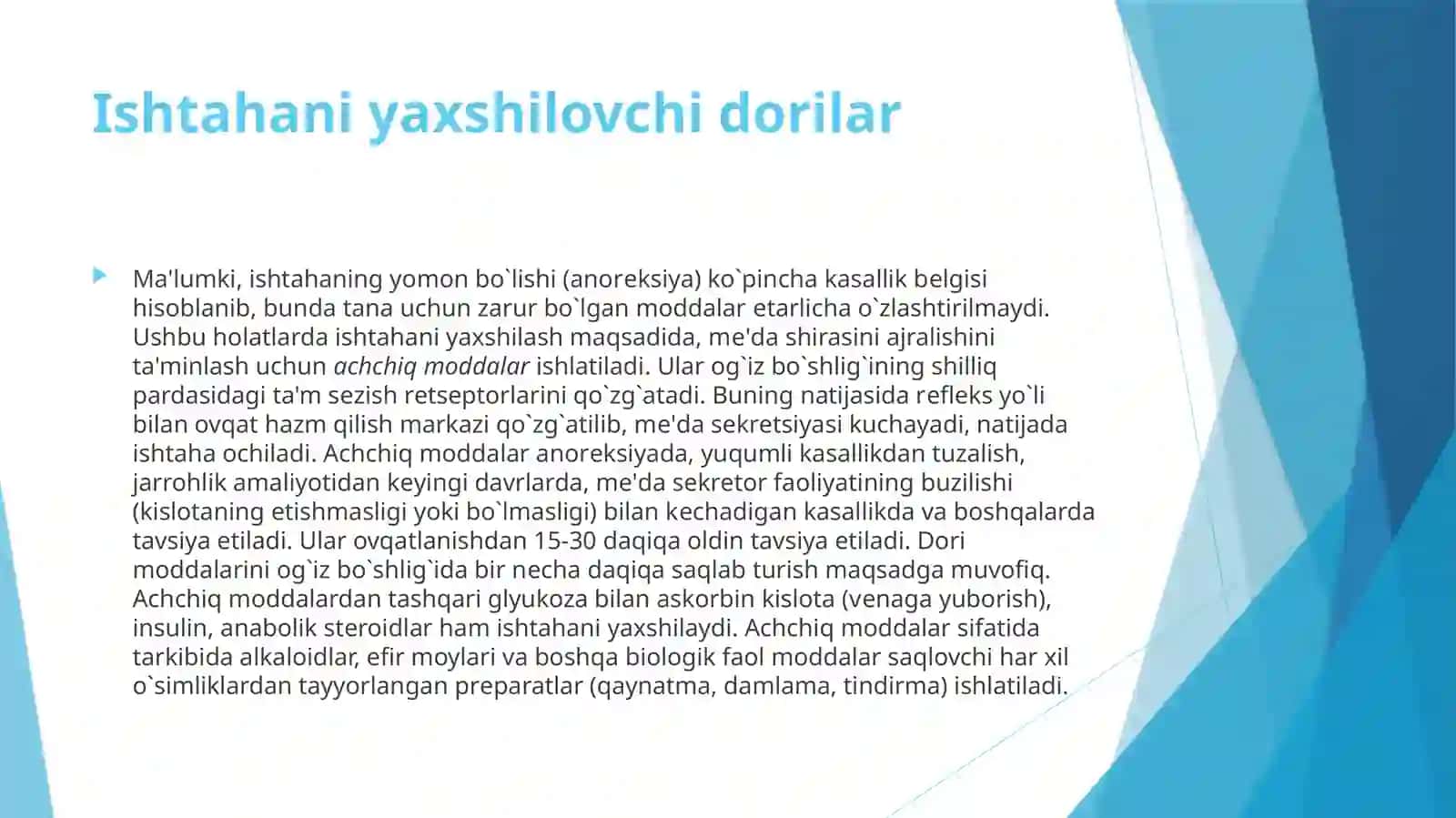 Oshqozon ichak sekretsiyasi faoliyatiga ta’sir etuvchi dori vositalar farmakologiyasi 4