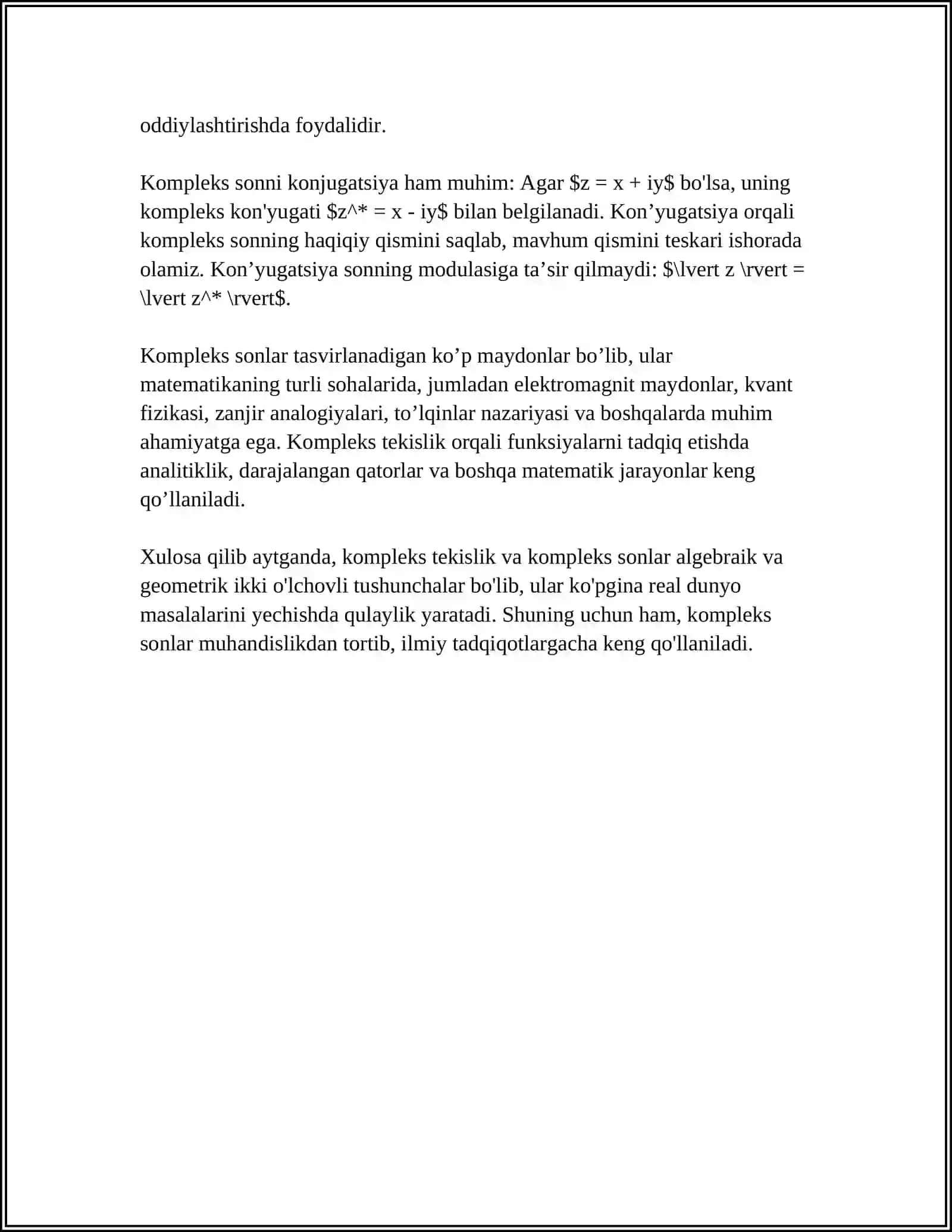 KOMPLEKS TEKKISLIK. KOMPLEKS TEKKISLIKDA CHIZIQLAR VA SOHALAR 4