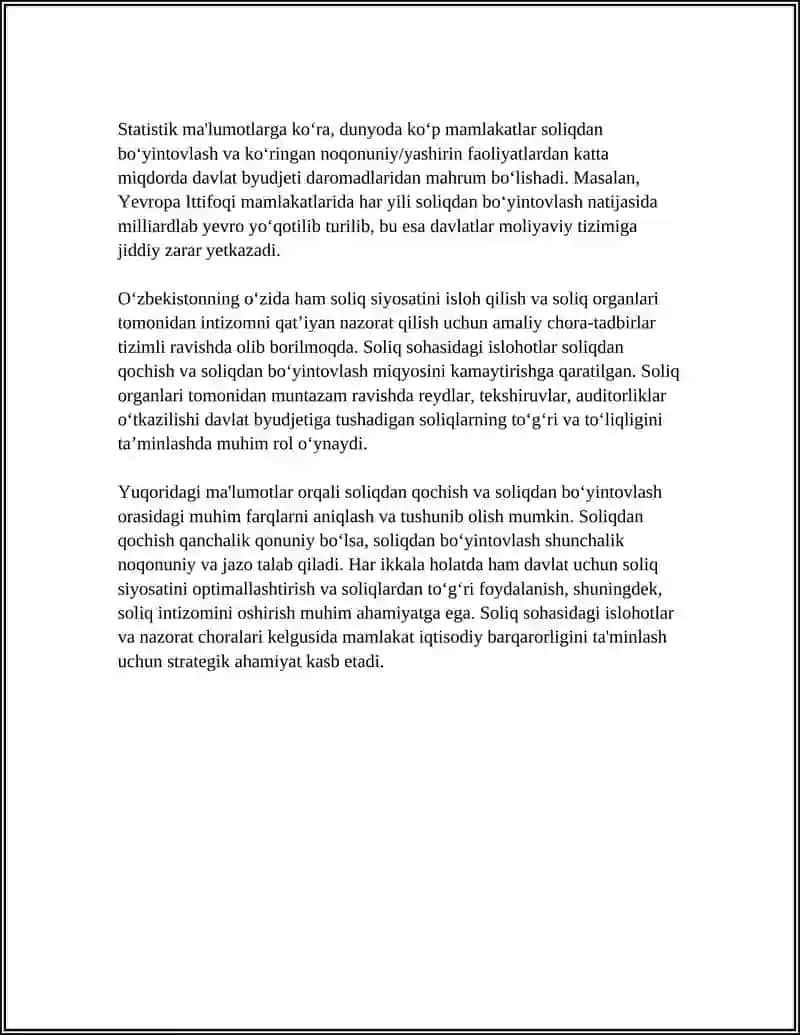 SOLIQDAN QOCHISH VA SOLIQDAN BOʻYIN TOVLASH: IQTISODIY MEXANIZMLAR VA OQIBATLAR 4
