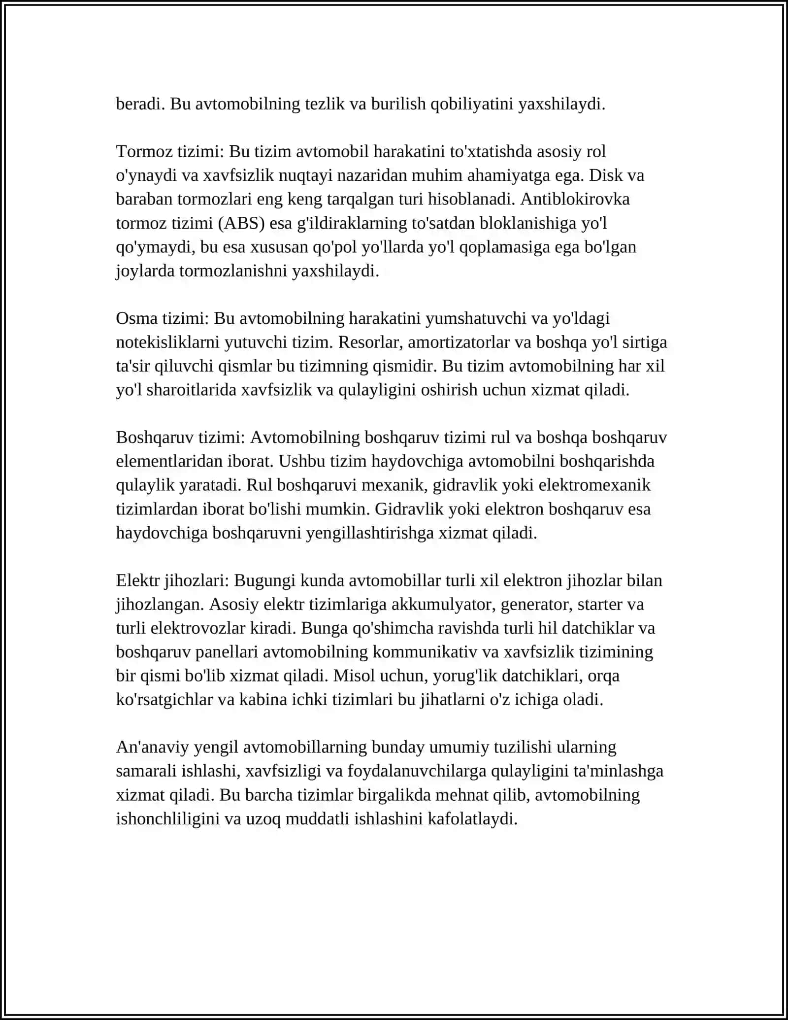B TOIFADAGI YENGIL AVTOMOBILLARNING UMUMIY TUZILISHI 4