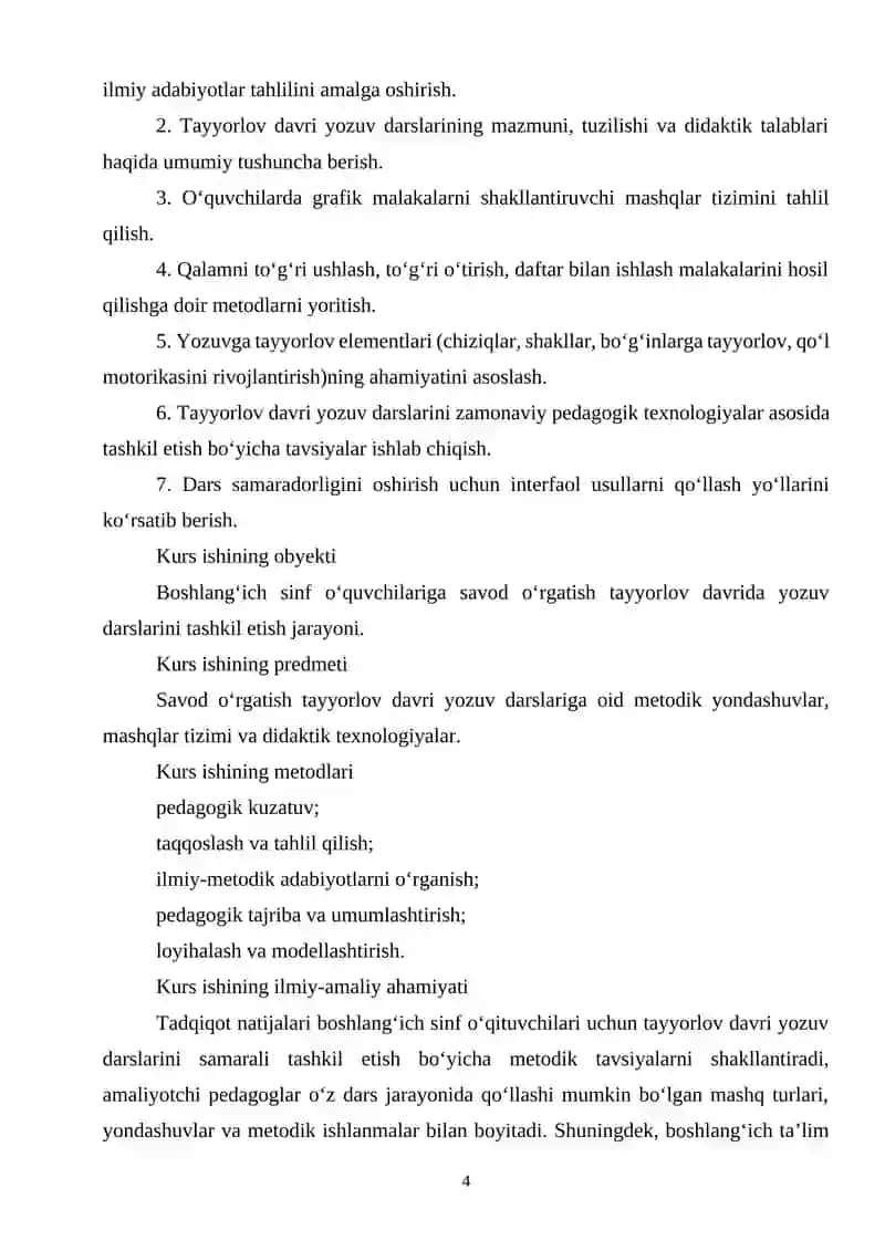 Savod o`rgatish tayyorlov davri yozuv darslarini tashkil etish 4