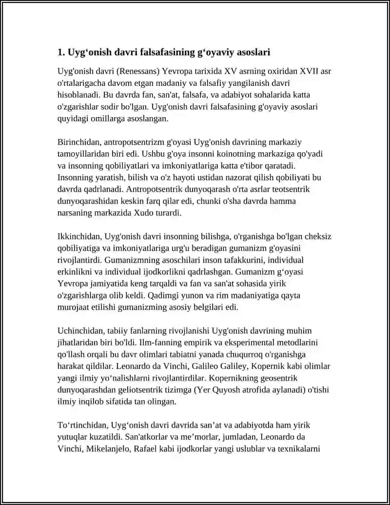 UYGʻONISH DAVRI FALSAFASINING XUSUSIYATLARI TOʻGʻRISIDA ESSE TAYYORLASH 4