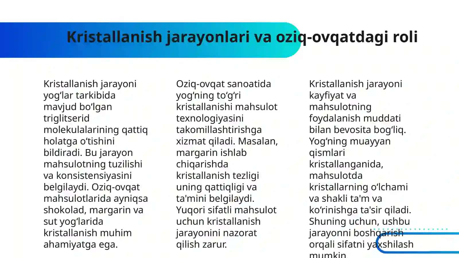 OZIQ-OVQAT MAHSULOTLARIDA YOG‘ KRISTALLANISH KINETIKASI 4