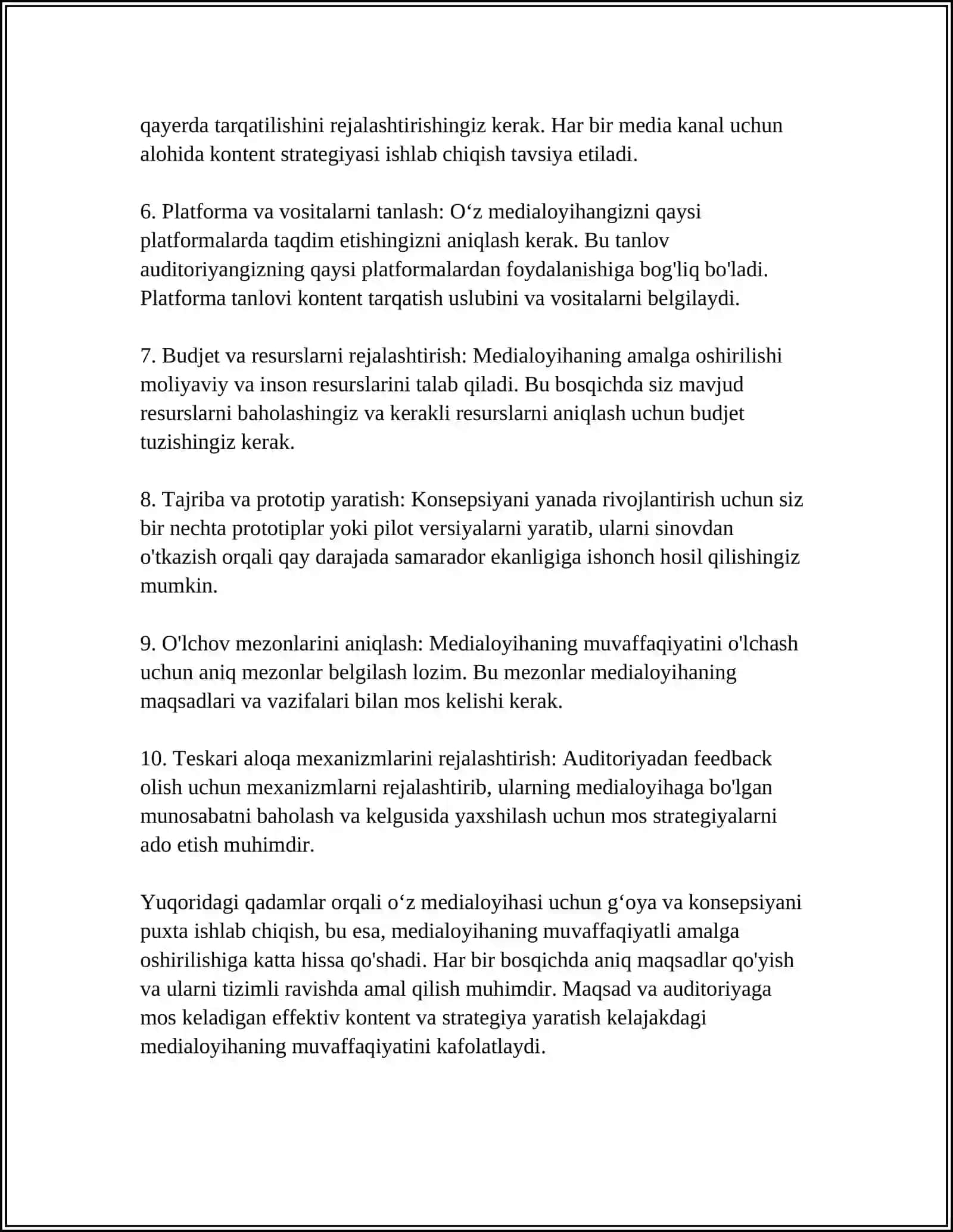 Oʻz medialoyihasini ishlab chiqish va taqdim etish 4
