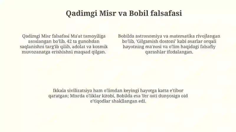 Qadimgi sharqda asosiy tasavvurlar va falsafiy bilimlarning paydo boʻlishi 4
