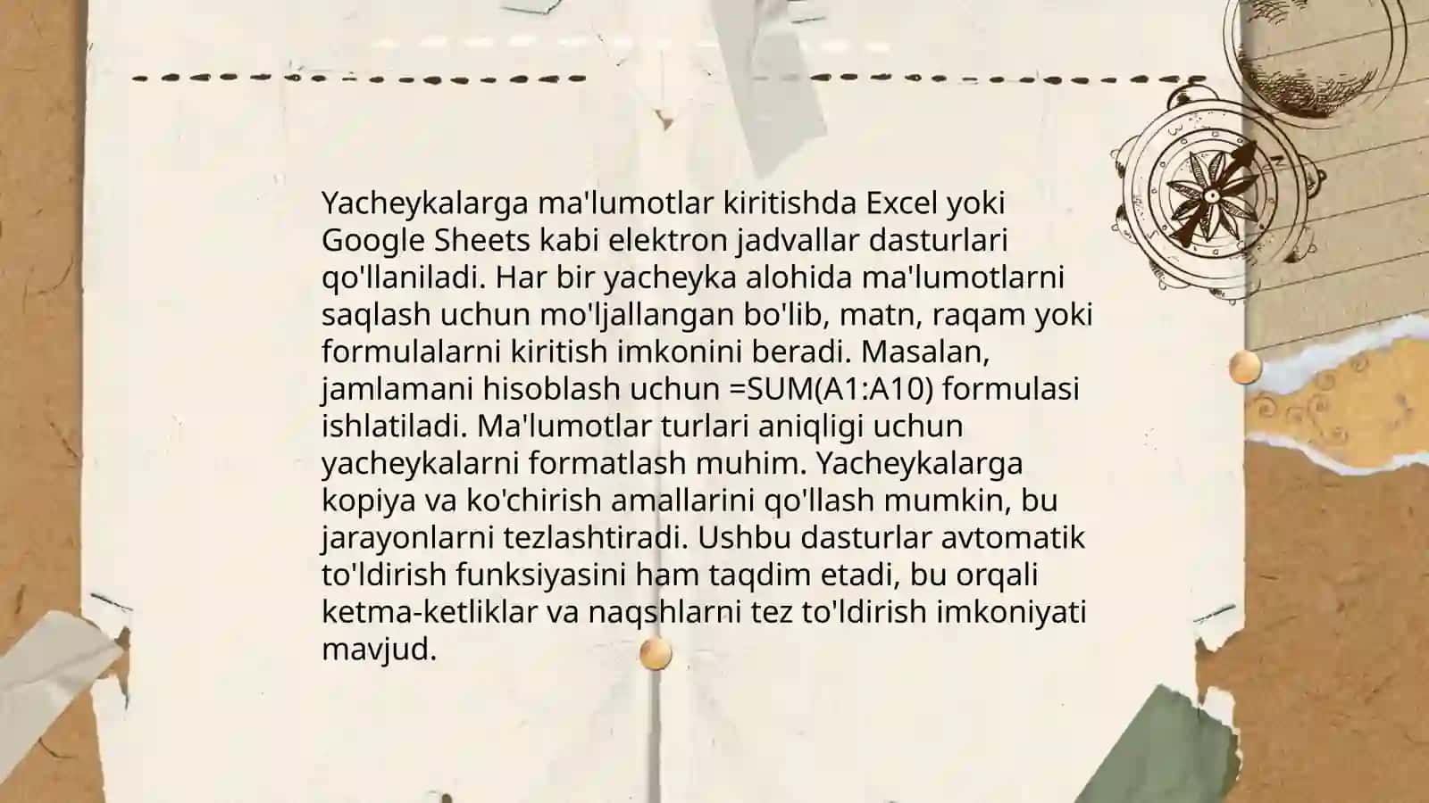 Excel dasturidagi ma'lumotlar 4