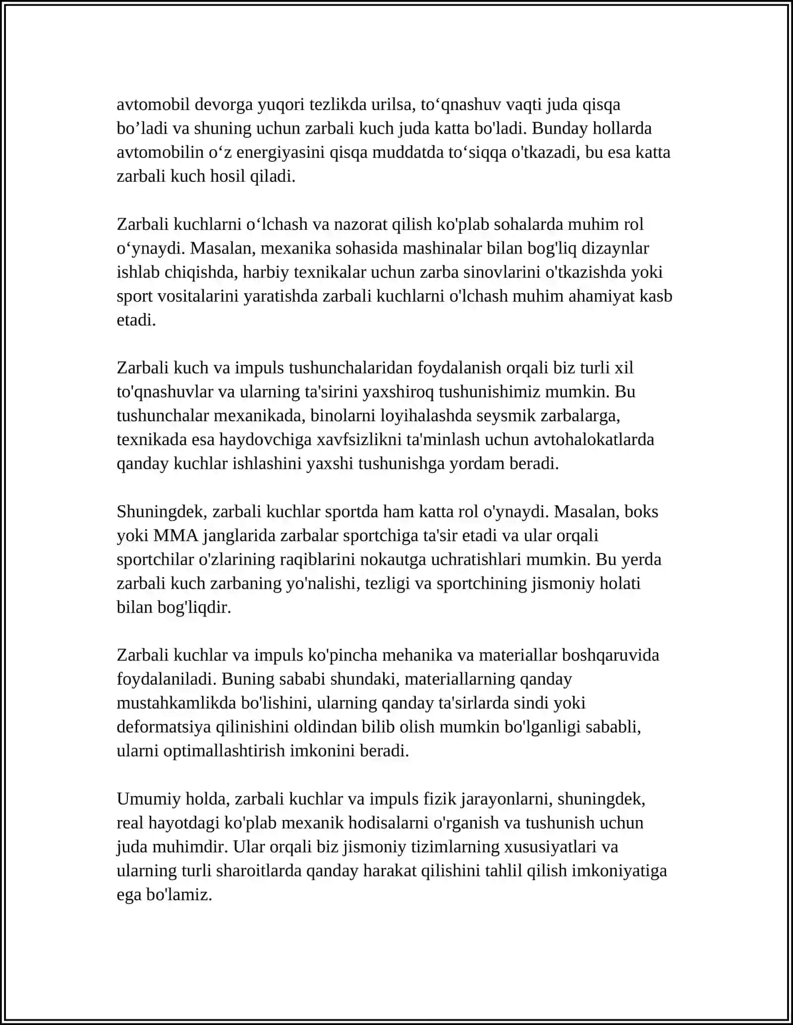 ZARBALI KUCH. ZARBALI KUCHNING MODDIY NUQTAGA TA'SIRI 4