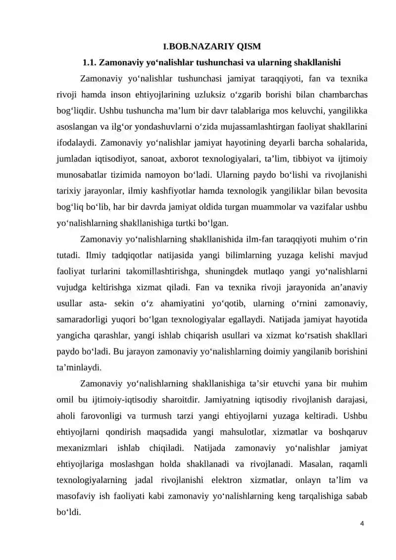 ZAMONAVIY YOʻNALISHLAR VA RIVOJLANISH TENDENSIYALARI 4